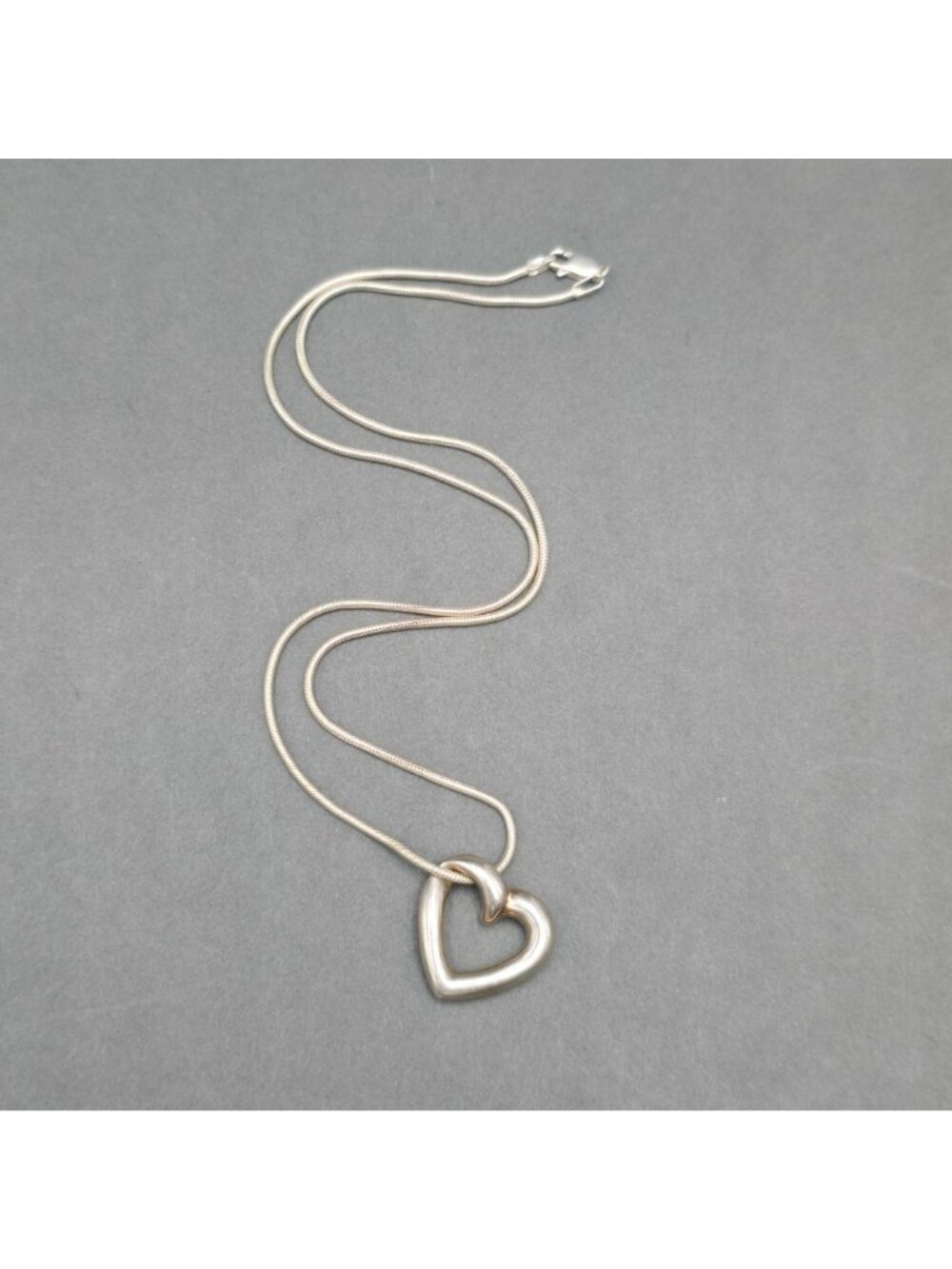 Vintage Sterling Silver Puffy Open Heart Pendant Necklace 18" Modernist Italy 92 - Picture 6 of 16